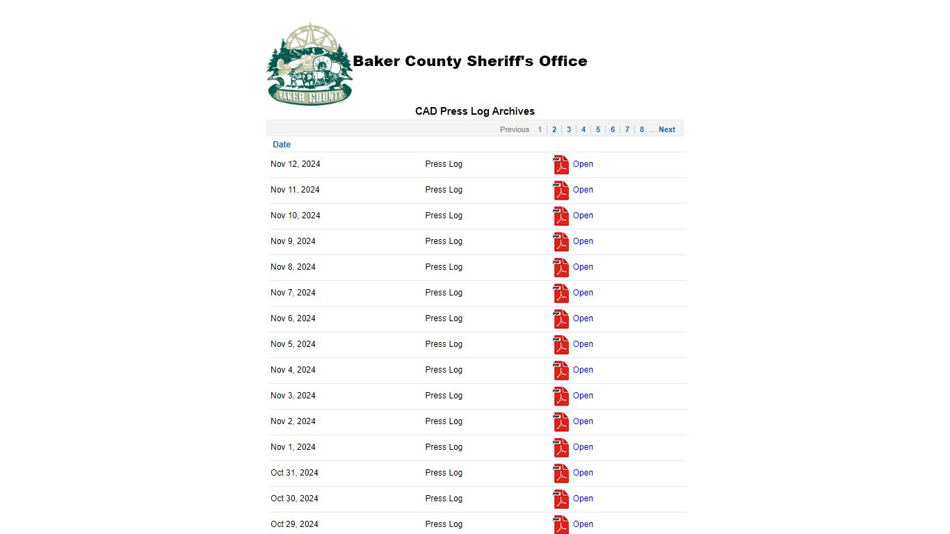 CAD Press Log Archives - Baker County, Oregon