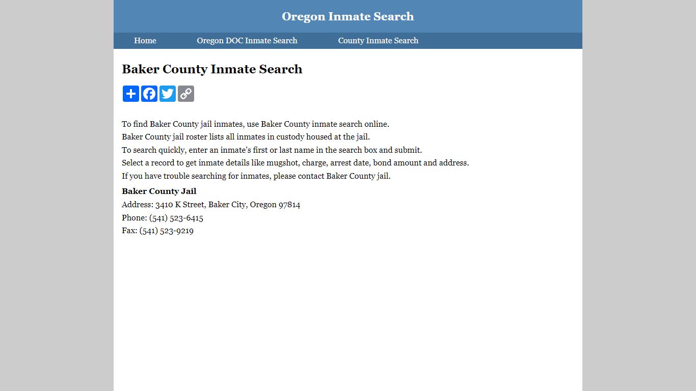 Baker County Inmate Search